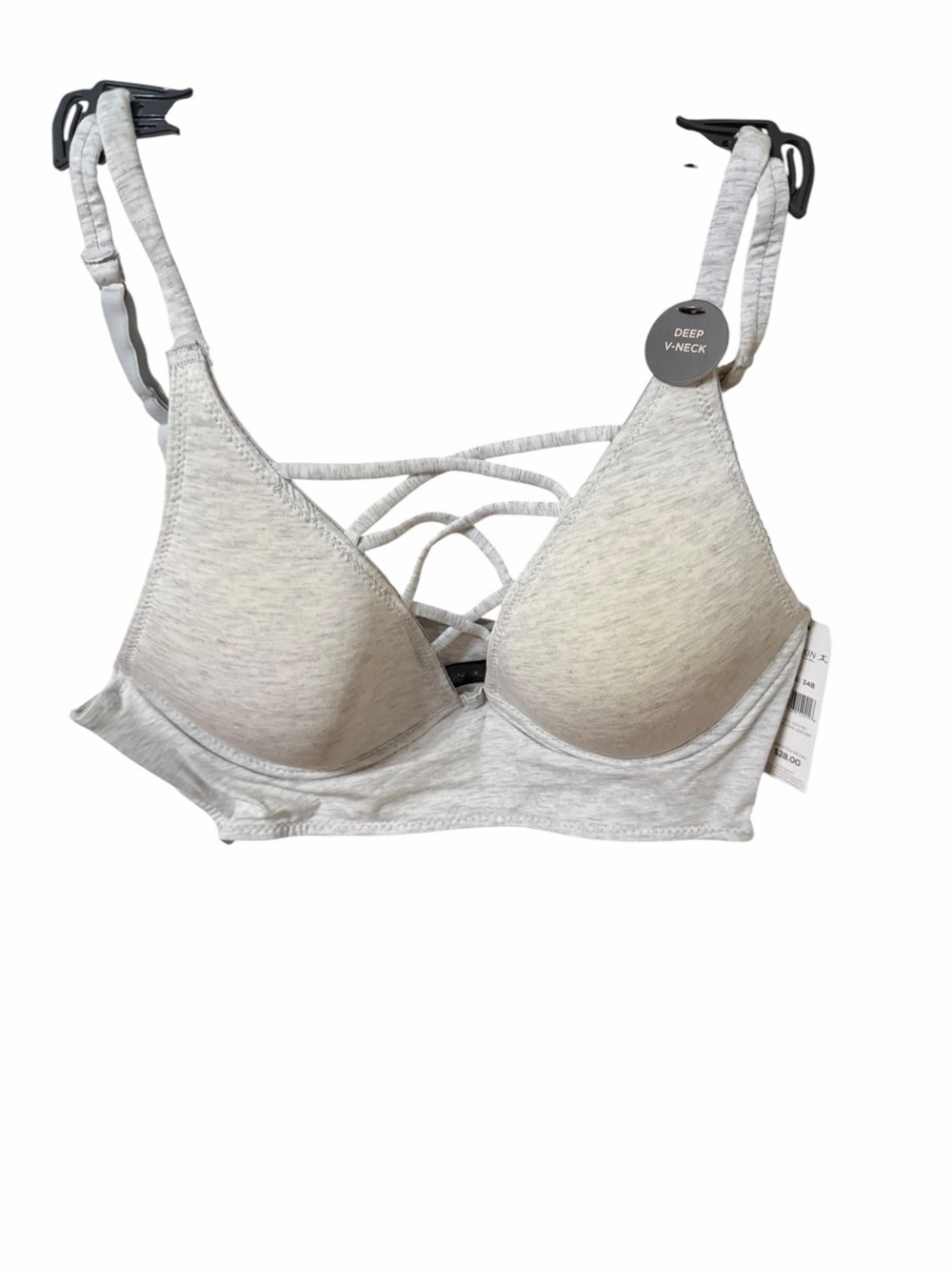 Danskin Light Gray Strappy Deep V-Neck Bra - Women Intimates